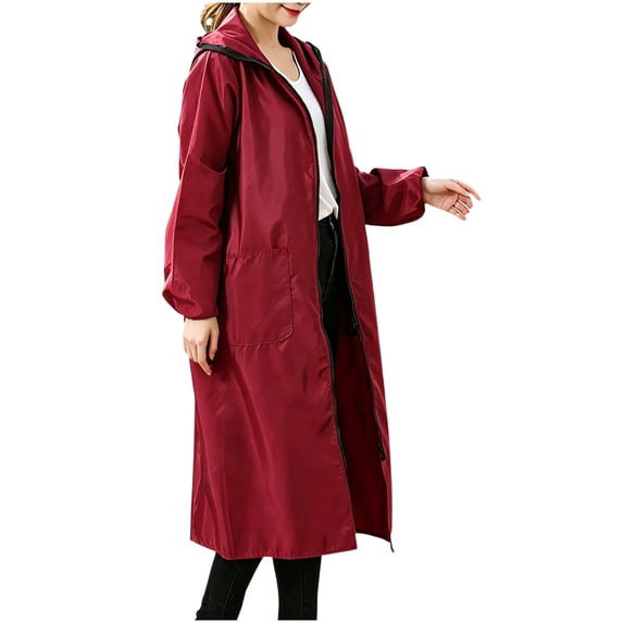 Yongwang Outdoor Rain Poncho for Women Waterproof Hooded Raincoat Lightweight Zip Up Raincoat with Pocket