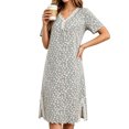 thumbnail image 1 of Yongwang Women's Fashion Nightgown Short Sleeve V Neck Nightdress Casual Home Loose Fit Sleepdress with Lace Trim, 1 of 5