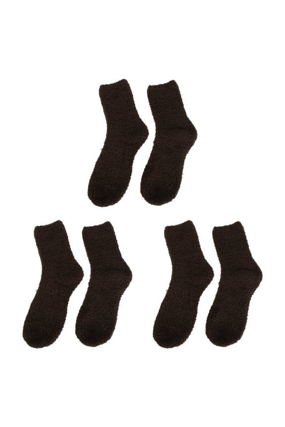 3 Pairs Solid Color Men Fluffy Slipper Socks Fuzzy Thicken Warm Coral Fleece Home Sleeping Stocking for Winter - Free Size (Coffee)