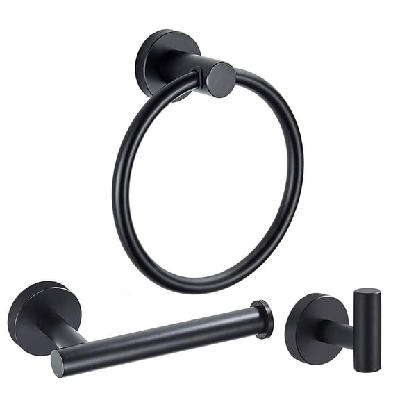 Yongwei 3Pcs Bathroom Set Stainless Steel Towel Ring Wall Mount Black