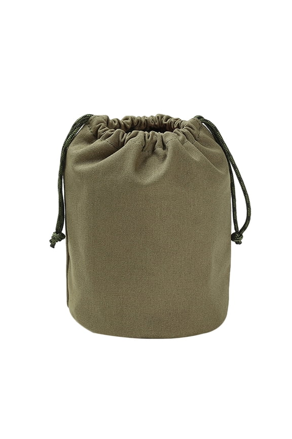 Green Canvas Drawstring Bag for Makeup & Camping Storage (20x15x15cm)