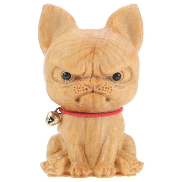 Yongwei Hand Carved Sitting French Bulldog Wooden Statue Home Decor Gift