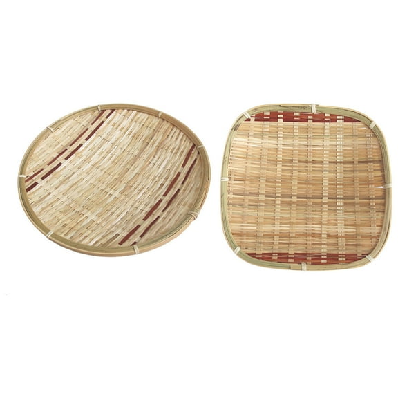 PAMINGONO Food Trays Bamboo Woven Multi-Colored 2Pcs 9In