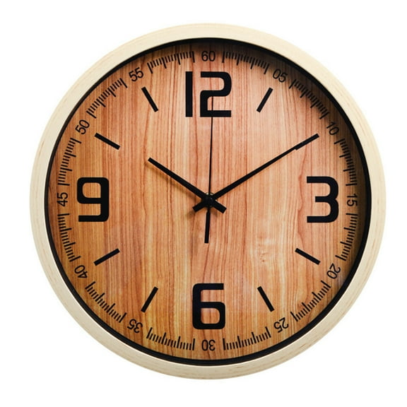 Yongwei digital wall clock Round Wood Grain Wall Clock Living Room Creative Plastic Clock Mute Movement Household Bedroom Imitation Wood Quartz Clock without Battery