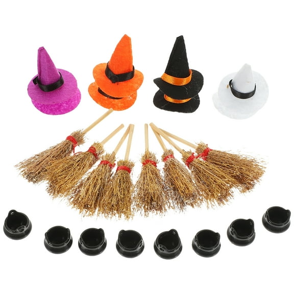 Yongwei miniature witch hat broom 1 set of Halloween Mini Witch Hats Mini Broom Small Cauldron Halloween Decorations