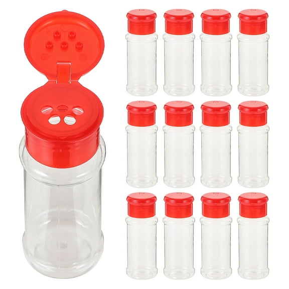 Yongwei small spice jars 24cs Plastic Spice Bottles with Red Lids Transparent Seasoning Containers for Pepper and Spices Plastic Spice Storage Bottles