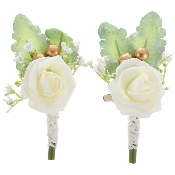 Yongwei wedding boutonniere 2pcs Rose Boutonnieres for Men Artificial Flower Wedding Corsages Boutonnieres