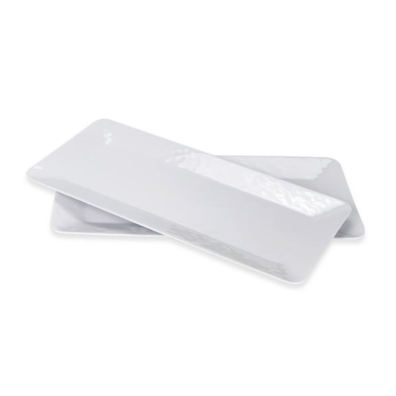 Yongzhenlite 2 Pack 17 inch 100% Melamine Serving Tray Large Rectangular Serving Platter for  Home Party,Break-resistant and Lightweight,Hammered Finish(White Color)
