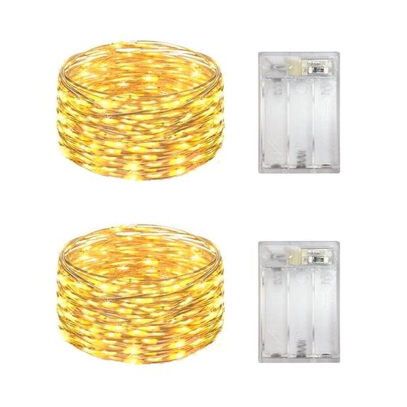 Yongzhenlite 2 Pack Battery Operated Mini Light,Indoor Fairy Light with Timer 6 Hours on/18 Hours Off for Party Decoration,30 Count LEDs,10 Feet Silver Wire (Yellow)