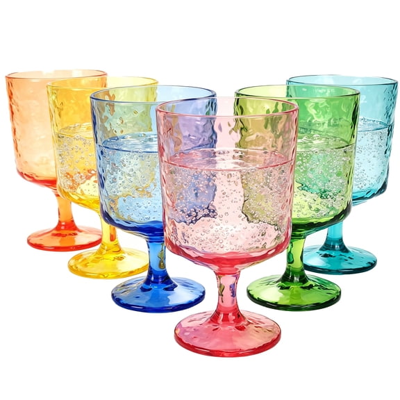 Yongzhenlite Set of 6 Ice Carving Hammered Texture Wine Glasses, 11-Ounce Acrylic Plastic, BPA-Free, Dishwasher Safe, Colored & Clear Available