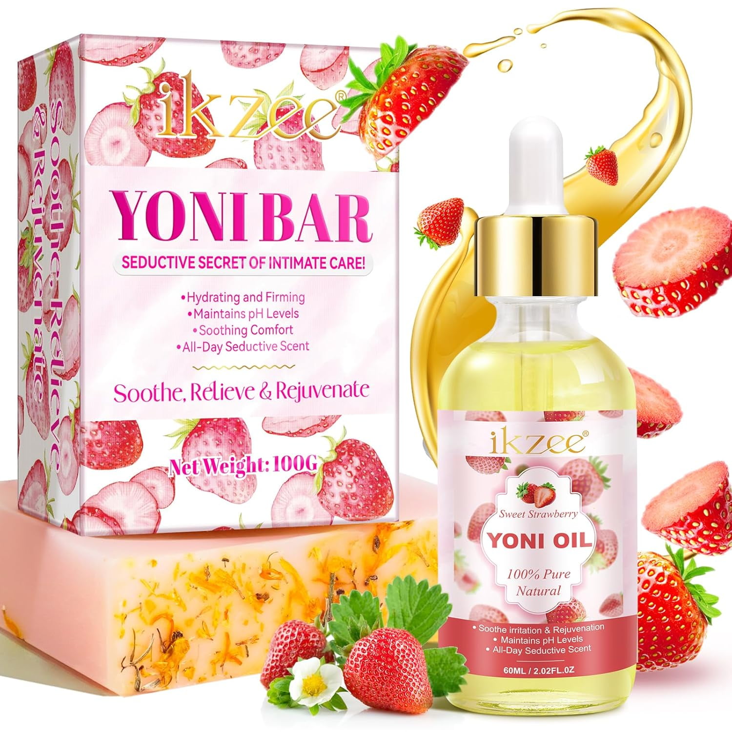 Yoni Oil and Yoni Soap Bar Set for Women, 100% Natural Feminine Intimate Deodorant, Eliminates Odor and pH Balanced, Feminine Serum Made with Pure Natural Essential Oils