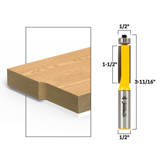 Yonico 1-1/2" Height X 1/2" Diameter Flush Trim Router Bit - 1/2" Shank - 14944