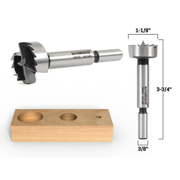 Yonico 1-1/8" Diameter Steel Forstner Drill Bit - 3/8" Shank - 43017S