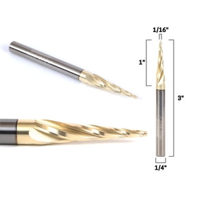 Yonico 1/16" 4 Flute Taper Spiral ZRN Coated CNC Router Bit - 1/4" Shank - 37412-SC