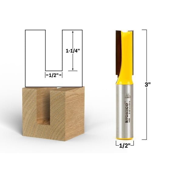 Yonico 1/2" Diameter X 1-1/4" Height Straight Router Bit - 1/2" Shank - 14026