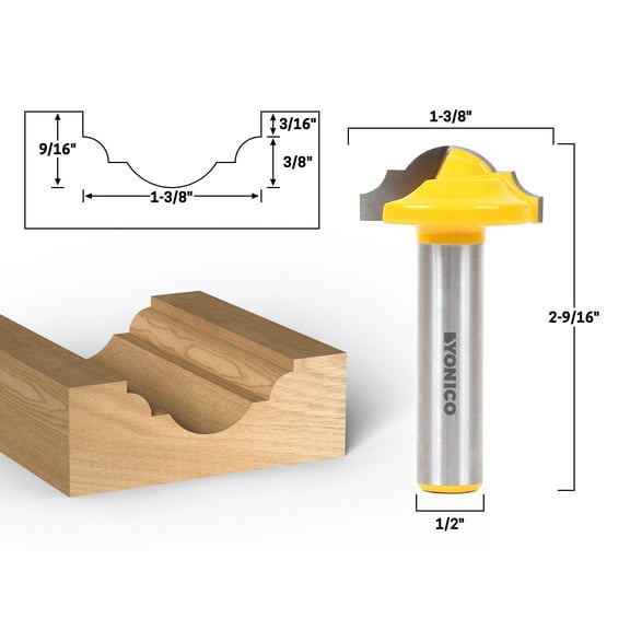 Yonico 1-3/8" Dia. Classical Roman Ogee Panel CNC Cabinet Door Rail & Stile Router Bit - 1/2" Shank - 13025