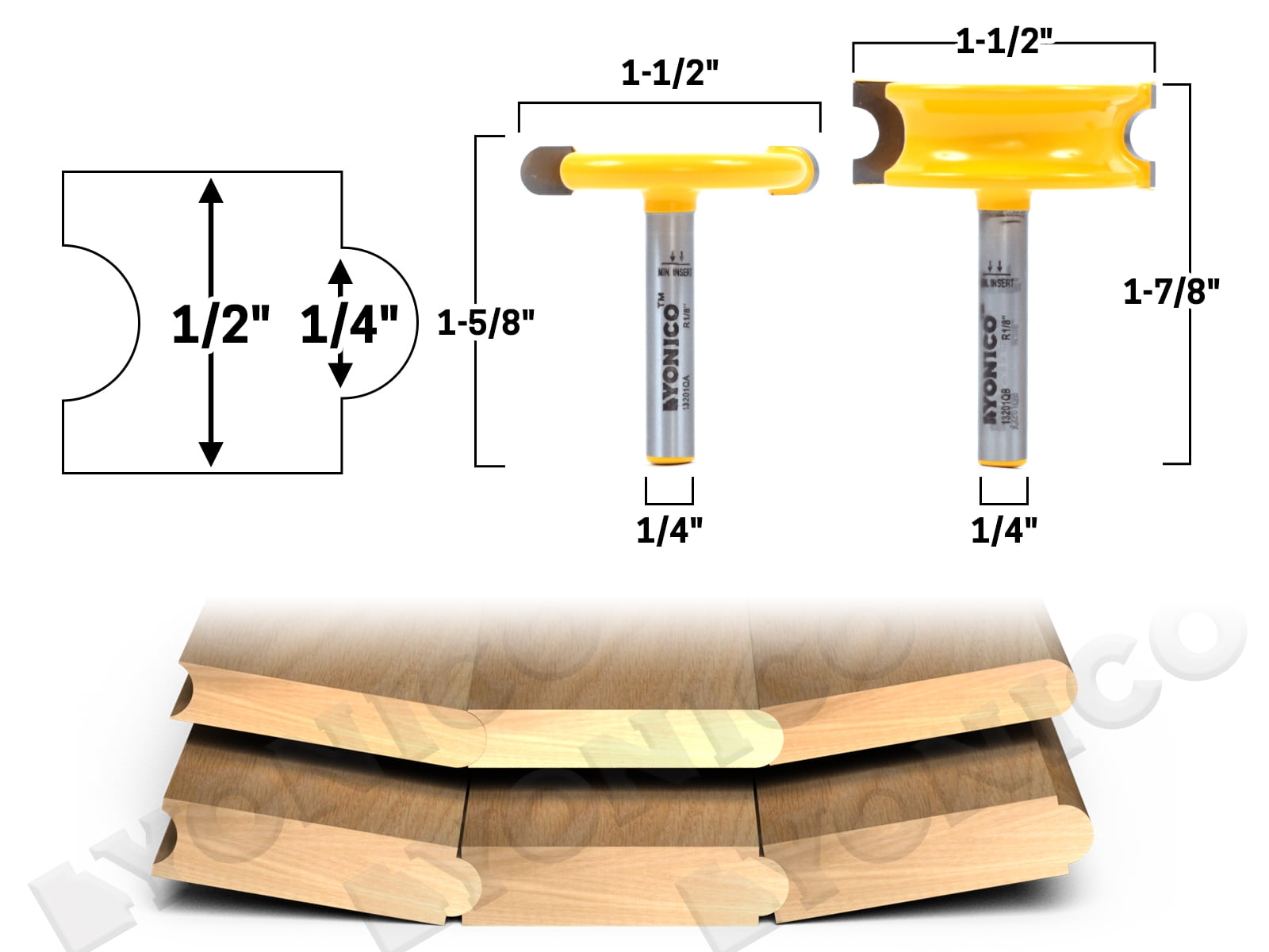 Yonico 1/4" Bead 2 Bit Canoe Joint Router Bit Set - 1/4" Shank - 13201q
