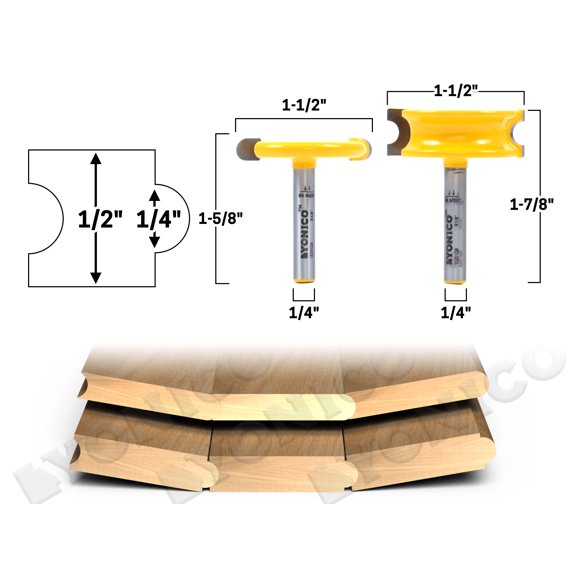 Yonico 1/4" Bead 2 Bit Canoe Joint Router Bit Set - 1/4" Shank - 13201q
