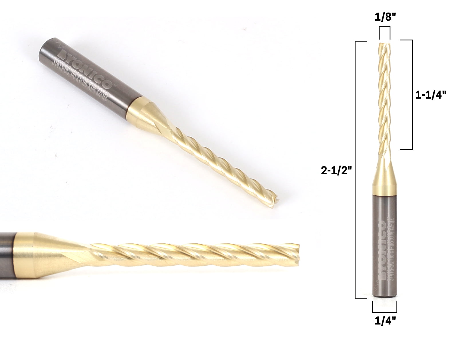 Yonico 1/8" Dia. 4 Flute Upcut Spiral ZRN Coated CNC Router Bit - 1/4" Shank - 31413-SC