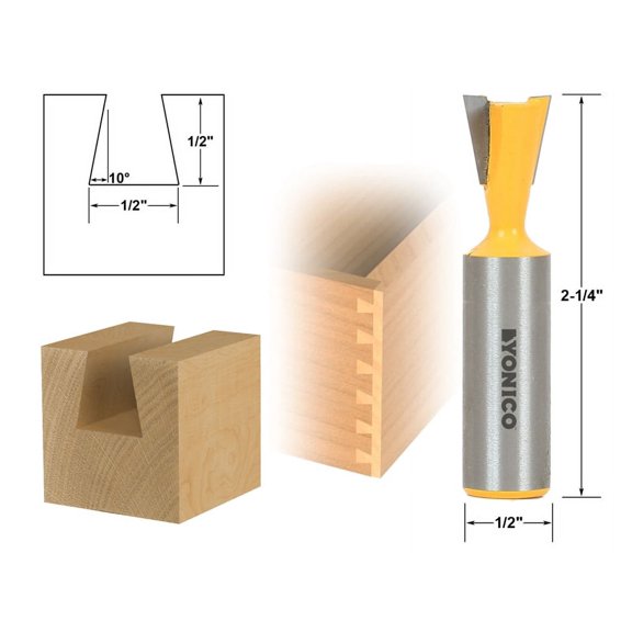 Yonico 10 X 1/2" Dovetail Router Bit - 1/2" Shank - 14111
