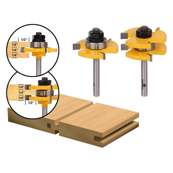 Yonico 15221q 3/4-Inch 2 Bit Tongue and Groove Router Bit Set 1/4-Inch Shank