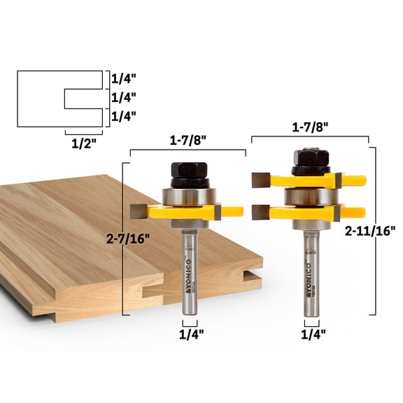 Tongue & Groove Router Bit Set - 3/4" Stock - 1/4" Shank - Yonico 15221q