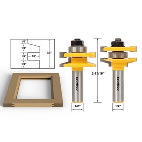 Yonico 2 Bit Rail & Stile Router Bit set - Bevel - 1/2" Shank - 12247