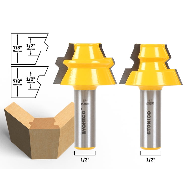 Drawer Joint Router Bit Set 22.5 Degree Miter Joint Router Bit Set YONICO Lock Miter Router Bit Set ...
