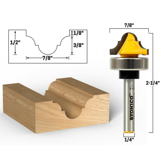 Yonico 3/16" Radius Double Roman Ogee Groove Router Bit - 1/4" Shank - 13021qt