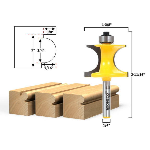 Yonico 3/4" Bead Bullnose Bead Router Bit - 1/4" Shank - 13195q