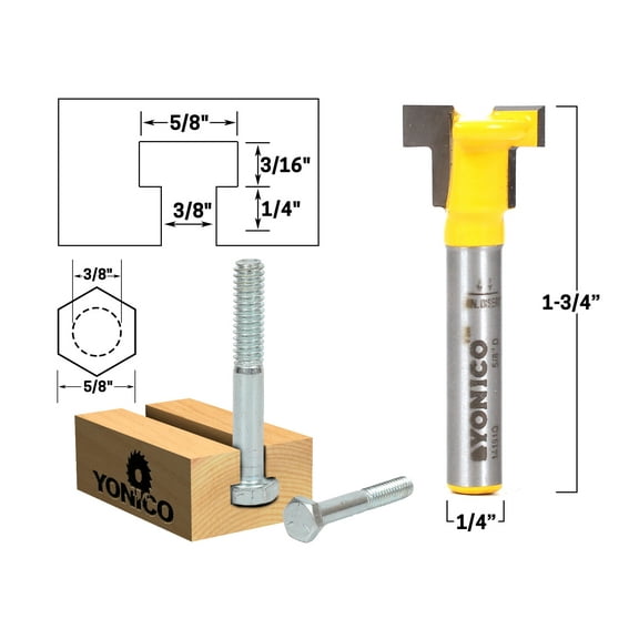 Yonico 3/8" Hex Bolt T Slot Router Bit - 1/4" Shank - 14191q