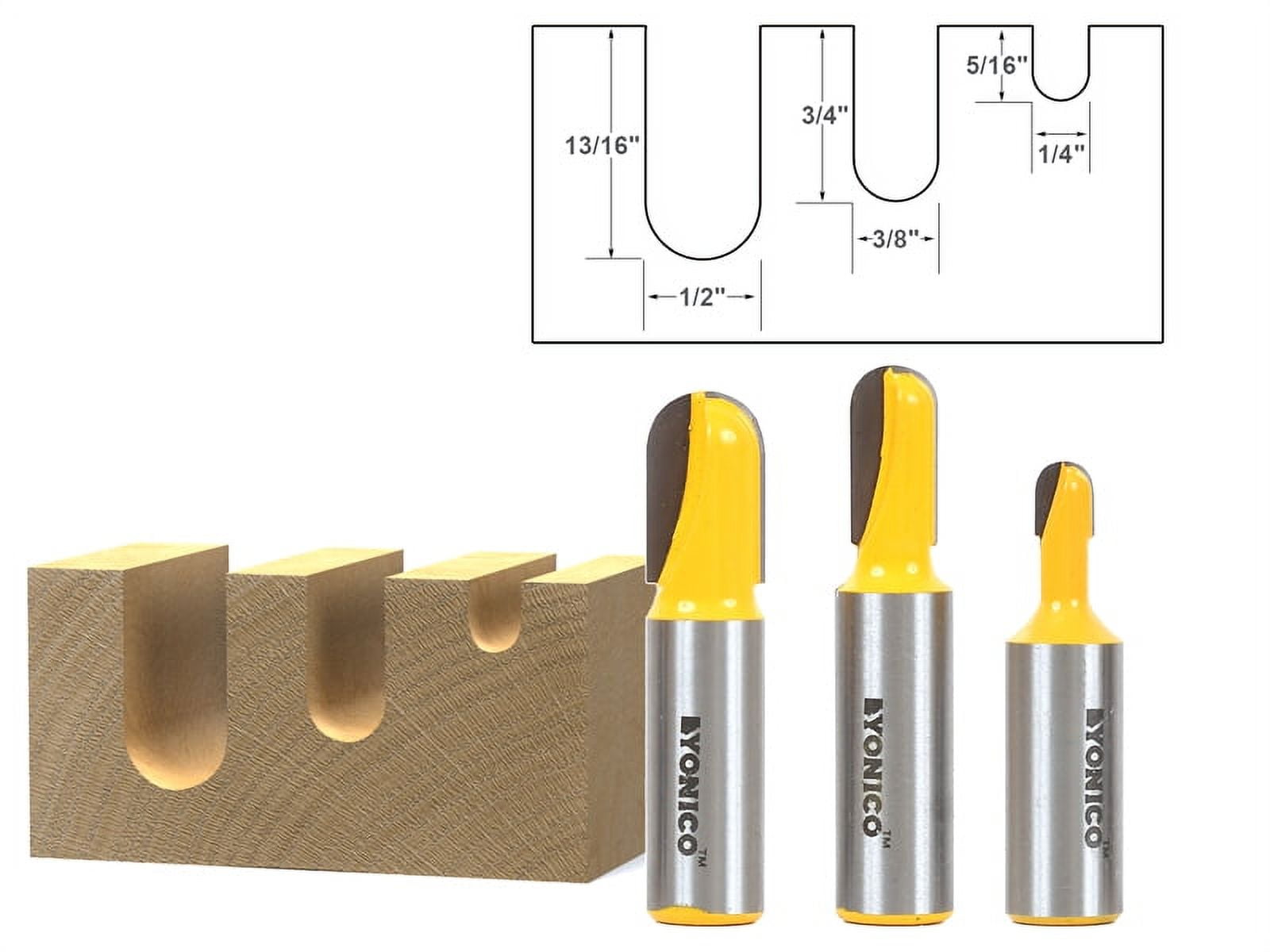 Yonico 3 Bit Core Box Router Bit Set 1/2" Shank 14360