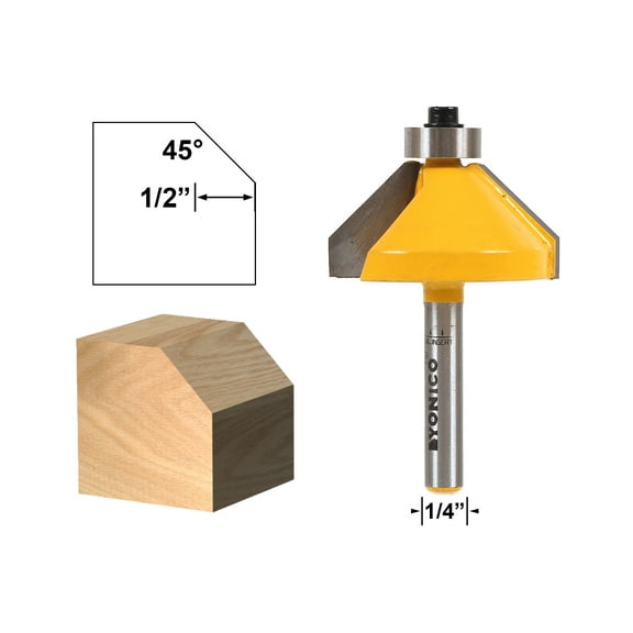 Yonico 45° Chamfer/Bevel Edging Router Bit - Large - 1/4" Shank - 13106q
