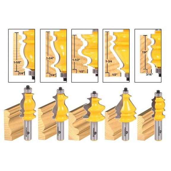 Yonico 5 Bit Casing & Base Molding Router Bit Set - 1/2" Shank - 16501