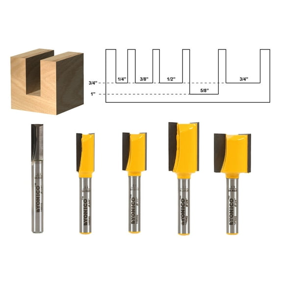 Yonico 5 Bit Straight/Dado Router Bit Set - 1/4" Shank - 14522q