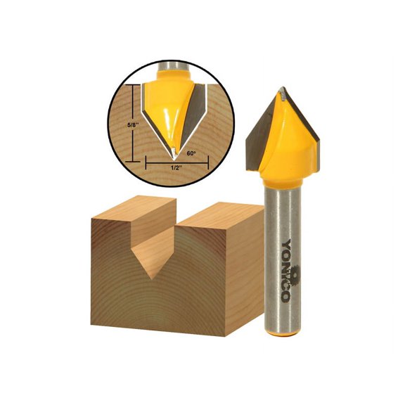 Yonico 60 Degree X 1/2" Diameter V Groove Router Bit - 1/4" Shank 14993q