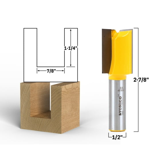 Yonico 7/8" Diameter X 1-1/4" Height Straight Router Bit - 1/2" Shank - 14029