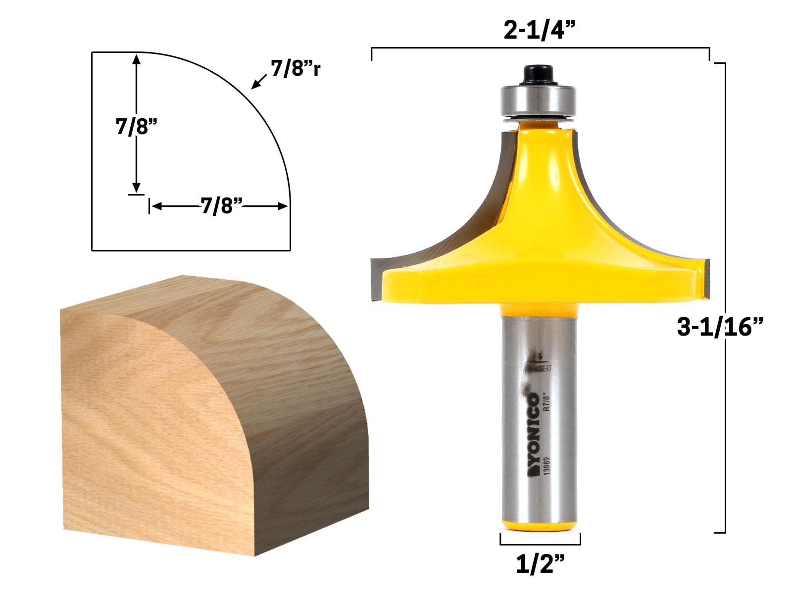 Yonico 7/8" Radius Round Over Edge Forming Router Bit - 1/2" Shank ...