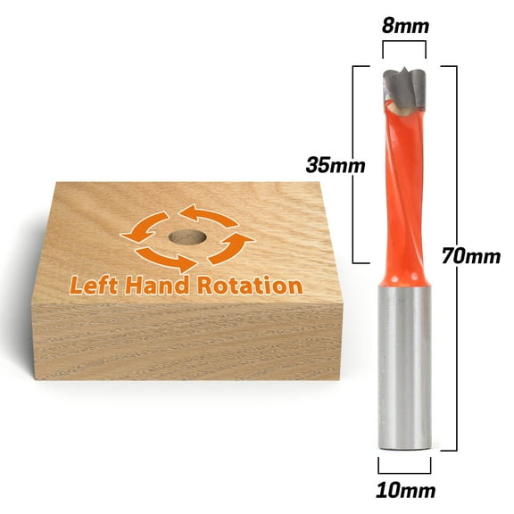 Yonico 8mm Left Hand Brad Point Boring Bit - 10mm Shank - 41208L