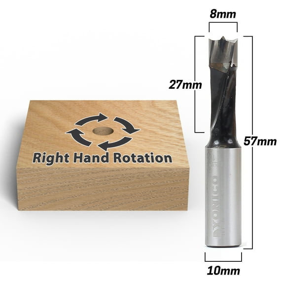 Yonico 8mm Right Hand Brad Point Boring Bit - 10mm Shank - 41108R