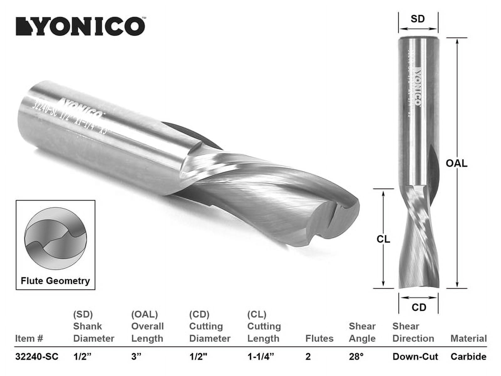 Yonico CNC Router Bit Down Cut Solid Carbide 1/2" X 11/4" X 1/2" X 3