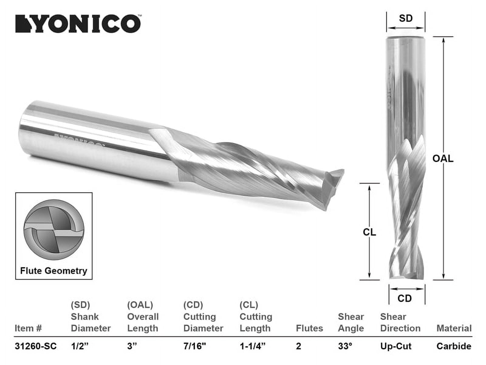 Yonico CNC Router Bit Up Cut Solid Carbide 7/16" X 11/4" X 1/2" X 3