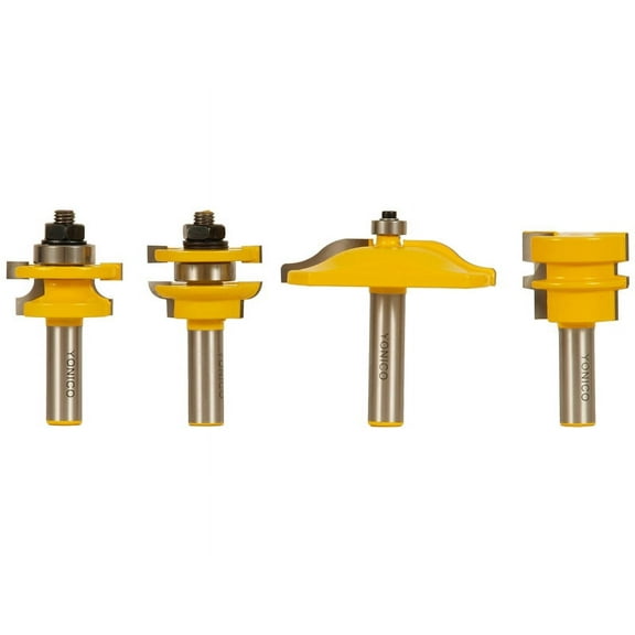 Yonico Cabinet Door Router 4 Bit Set - Rail & Stile Panel Raiser & Glue Joint - 12432