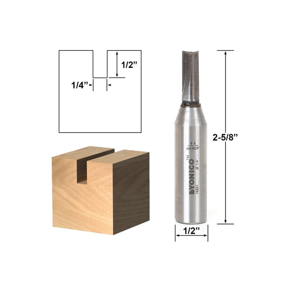 Yonico Carbide Straight Router Bit - 1/4" Dia. X 1/2" Length - 1/2" Shank - 14951