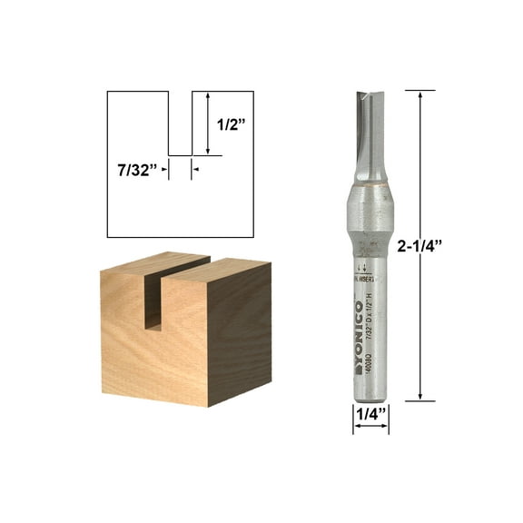 Yonico Carbide Straight Router Bit - 7/32" Dia. X 3/8" Length - 1/4" Shank - 14008q