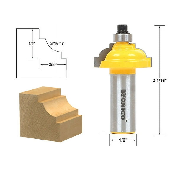 Yonico Classical Cove Edging Router Bit - 3/16" Radius -1/2" Shank - 13189