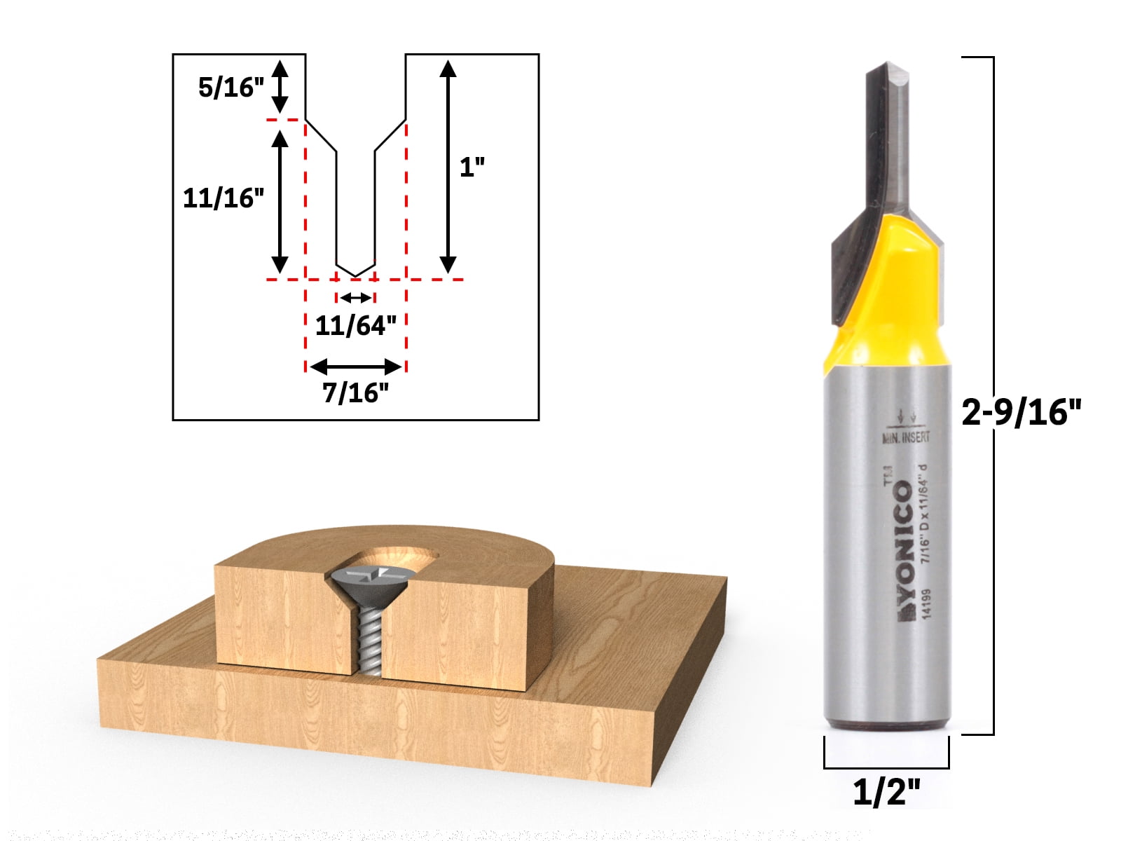 Yonico Counter Sink and Screw Slot Router Bit - 1/2