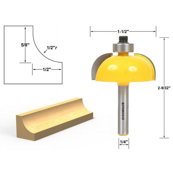 Yonico Cove Edging and Molding Router Bit - 1/2" Radius - 1/4" Shank - 13156q