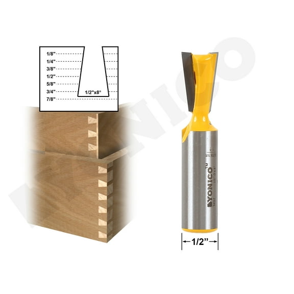 Yonico Dovetail Router Bit - 1/2" x 8° - 1/2" Shank - 14117
