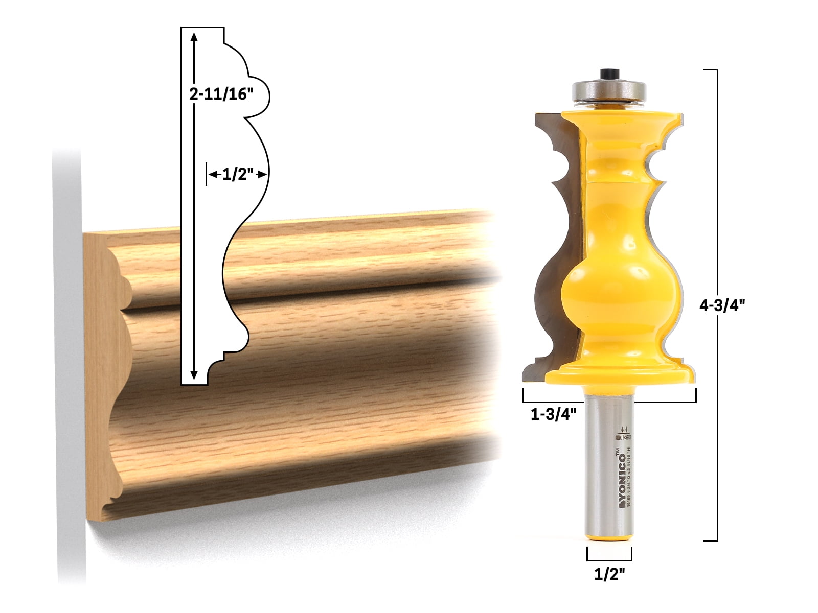 Yonico Elaborate Chair Rail Molding Router Bit - 1/2